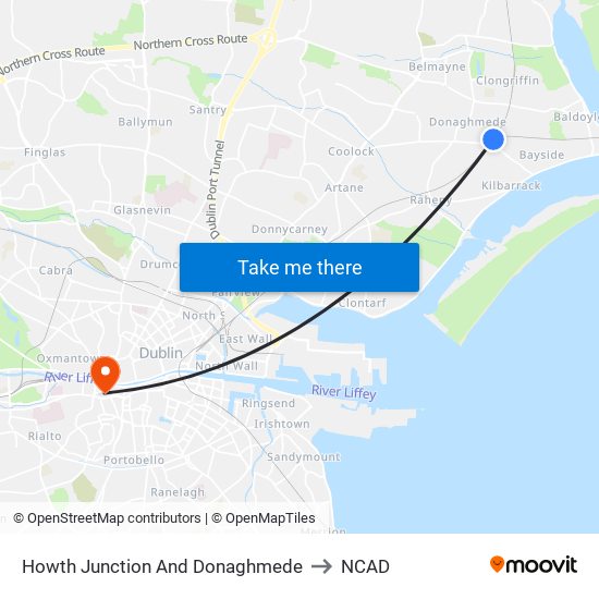 Howth Junction And Donaghmede to NCAD map