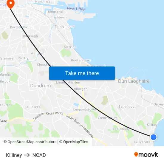 Killiney to NCAD map