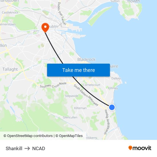 Shankill to NCAD map