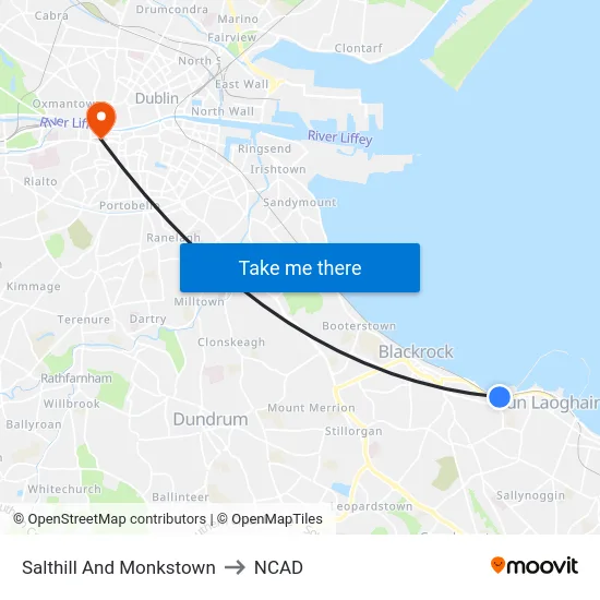 Salthill And Monkstown to NCAD map