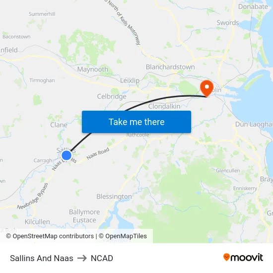 Sallins And Naas to NCAD map