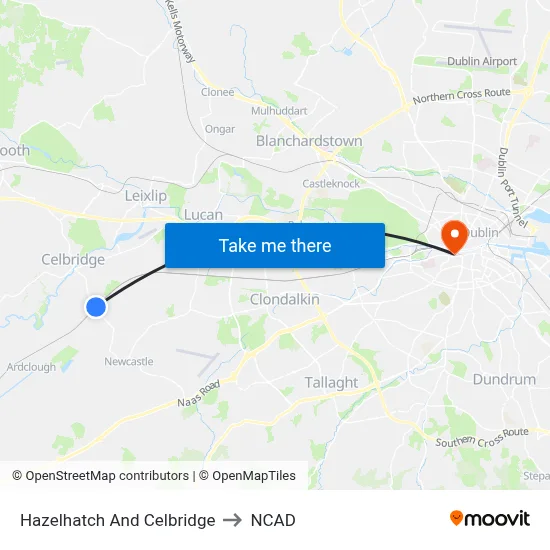 Hazelhatch And Celbridge to NCAD map