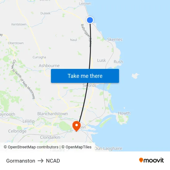 Gormanston to NCAD map