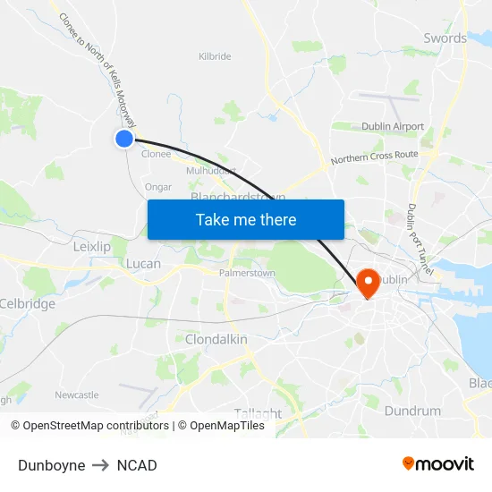 Dunboyne to NCAD map