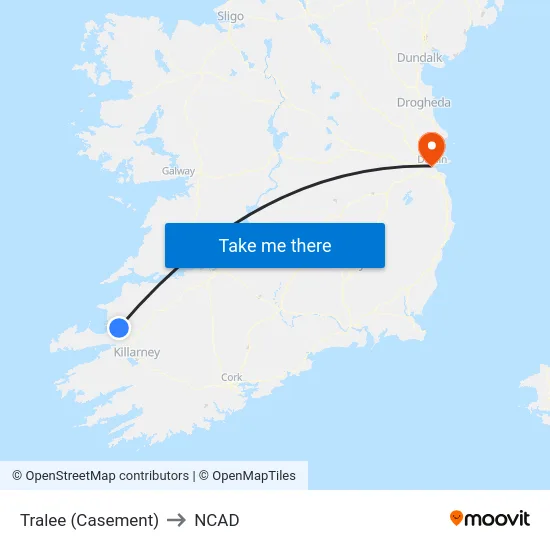Tralee (Casement) to NCAD map