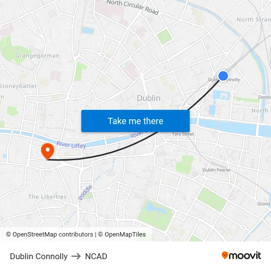 Dublin Connolly to NCAD map