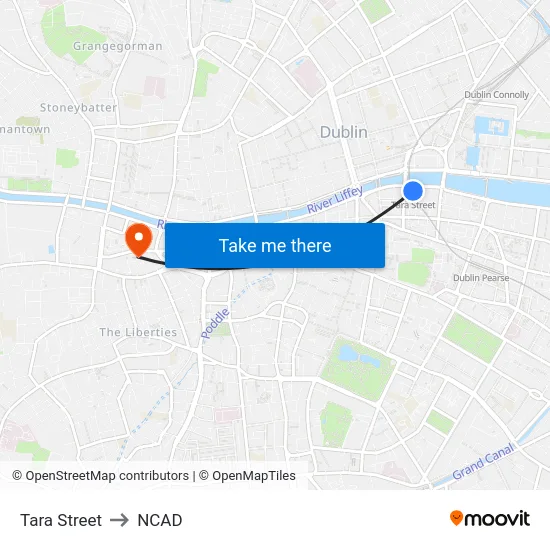 Tara Street to NCAD map