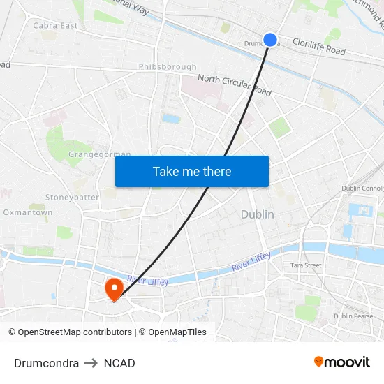 Drumcondra to NCAD map