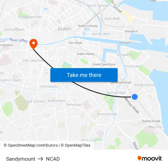 Sandymount to NCAD map