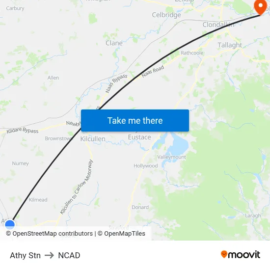 Athy Stn to NCAD map