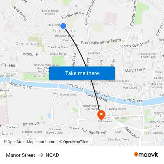Manor Street to NCAD map