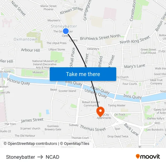 Stoneybatter to NCAD map