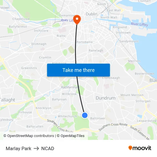 Marlay Park to NCAD map