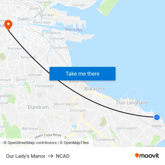 Our Lady's Manor to NCAD map