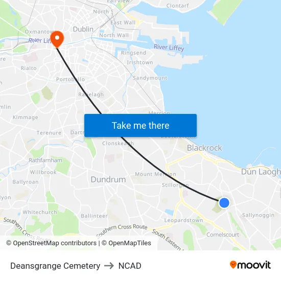 Deansgrange Cemetery to NCAD map