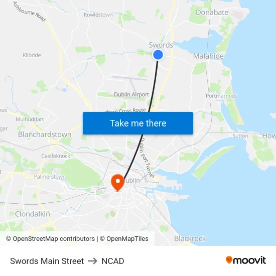 Swords Main Street to NCAD map