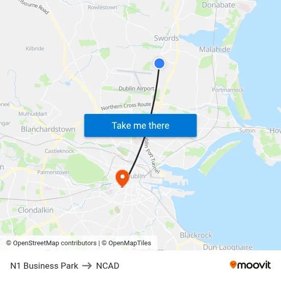 N1 Business Park to NCAD map