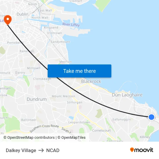 Dalkey Village to NCAD map