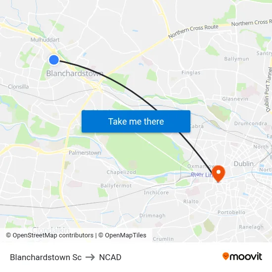 Blanchardstown Sc to NCAD map