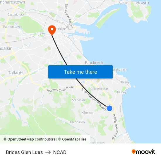 Brides Glen Luas to NCAD map