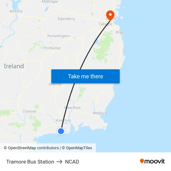 Tramore Bus Station to NCAD map