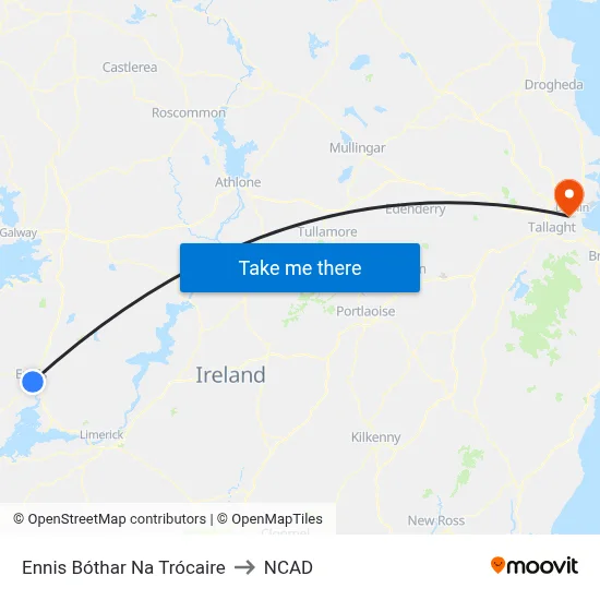 Ennis Bóthar Na Trócaire to NCAD map
