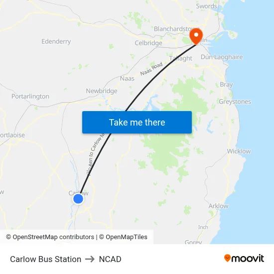 Carlow Bus Station to NCAD map