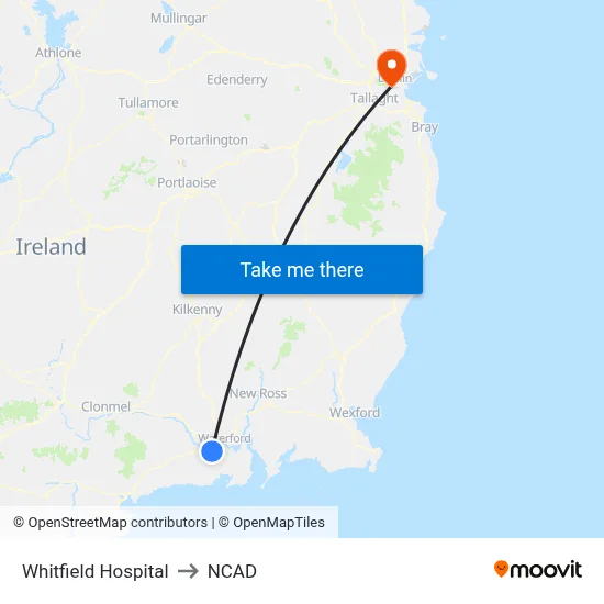 Whitfield Hospital to NCAD map