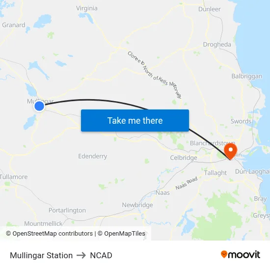 Mullingar Station to NCAD map