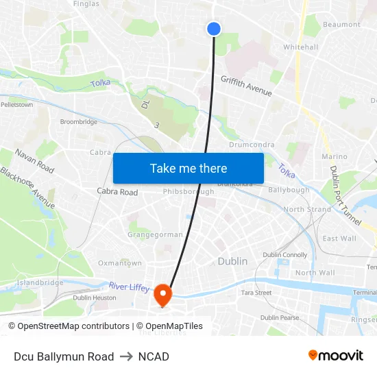 Dcu Ballymun Road to NCAD map