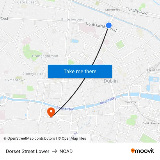 Dorset Street Lower to NCAD map