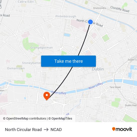 North Circular Road to NCAD map