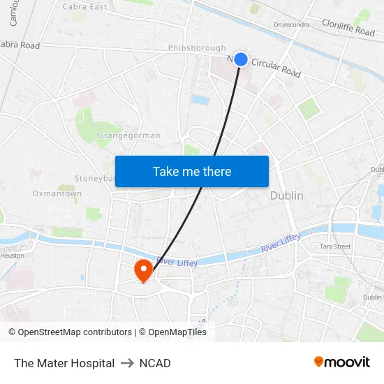 The Mater Hospital to NCAD map