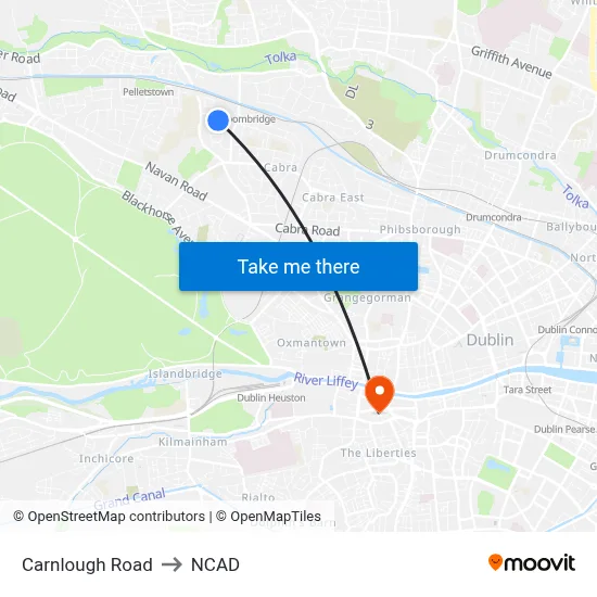 Carnlough Road to NCAD map