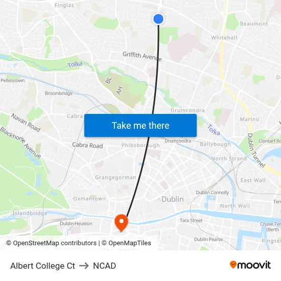 Albert College Ct to NCAD map
