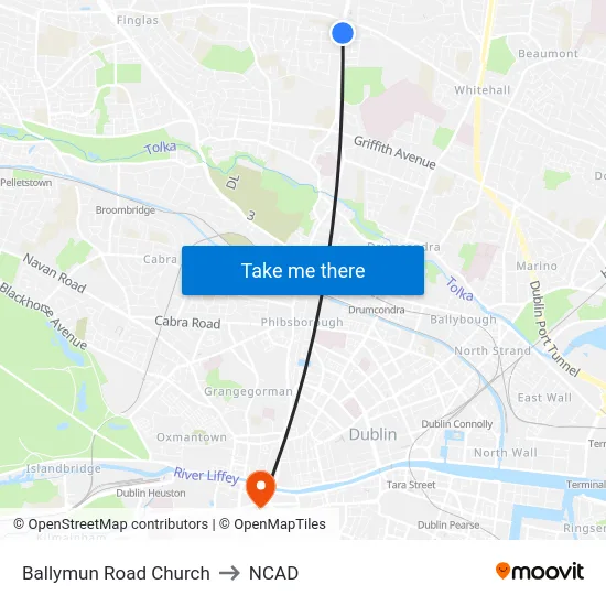 Ballymun Road Church to NCAD map