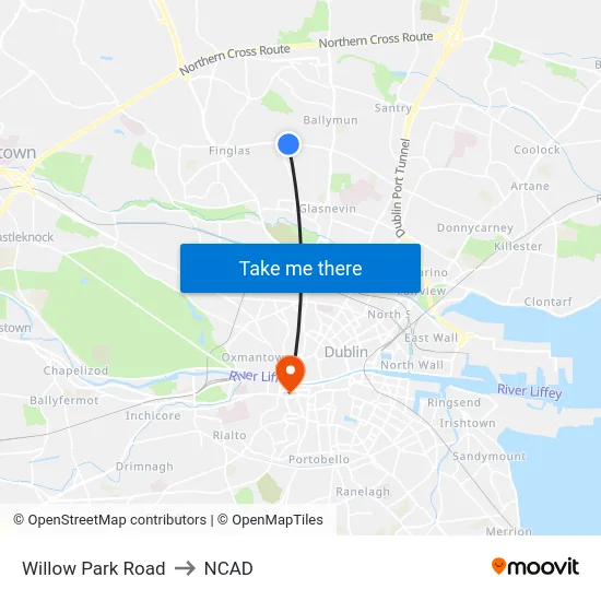 Willow Park Road to NCAD map
