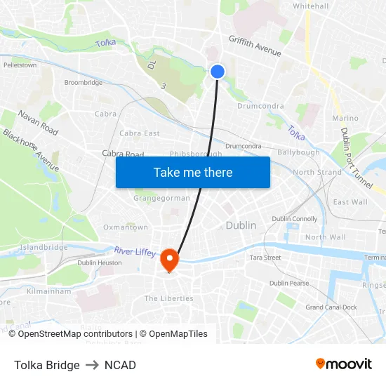 Tolka Bridge to NCAD map