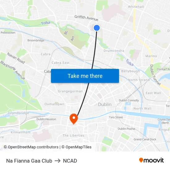 Na Fianna Gaa Club to NCAD map