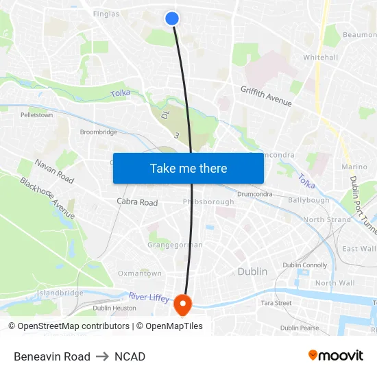 Beneavin Road to NCAD map