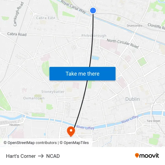 Hart's Corner to NCAD map