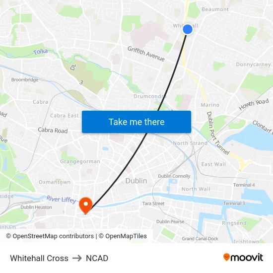 Whitehall Cross to NCAD map