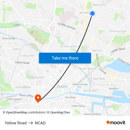 Yellow Road to NCAD map