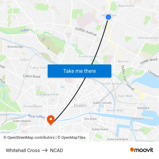 Whitehall Cross to NCAD map