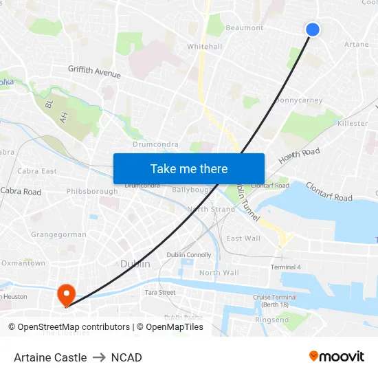 Artaine Castle to NCAD map