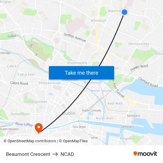 Beaumont Crescent to NCAD map