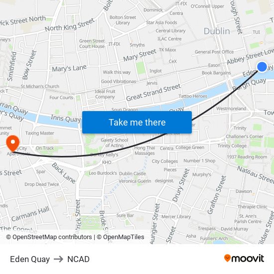 Eden Quay to NCAD map