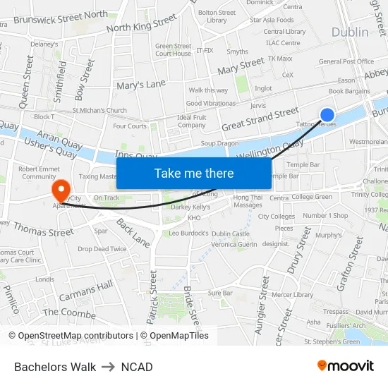 Bachelors Walk to NCAD map