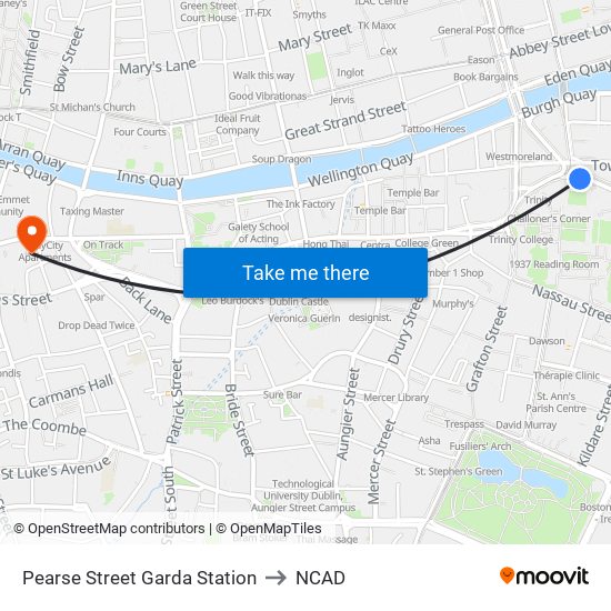 Pearse Street Garda Station to NCAD map