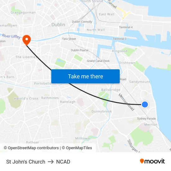 St John's Church to NCAD map
